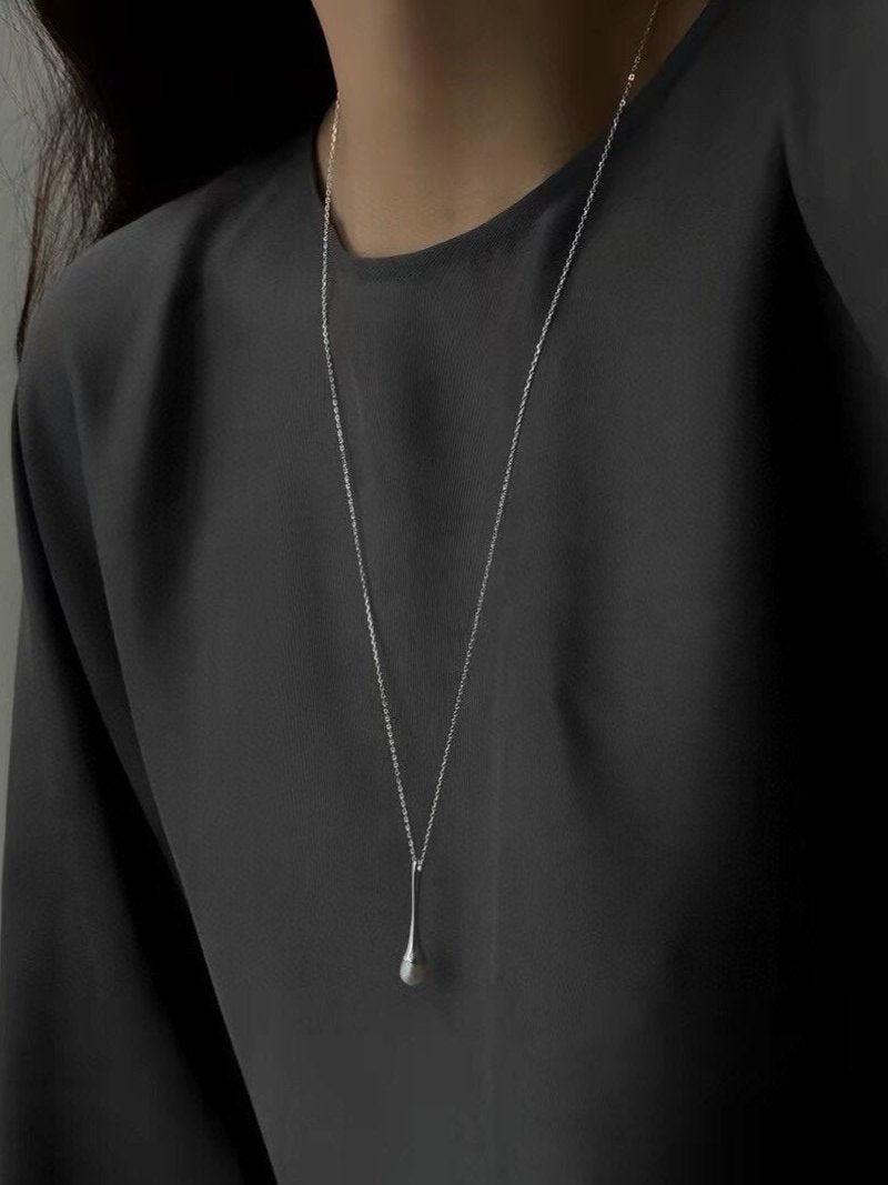 Long Minimalist Teardrop Pearl Pendant Necklace - floysun