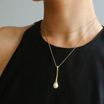 Long Minimalist Teardrop Pearl Pendant Necklace - floysun