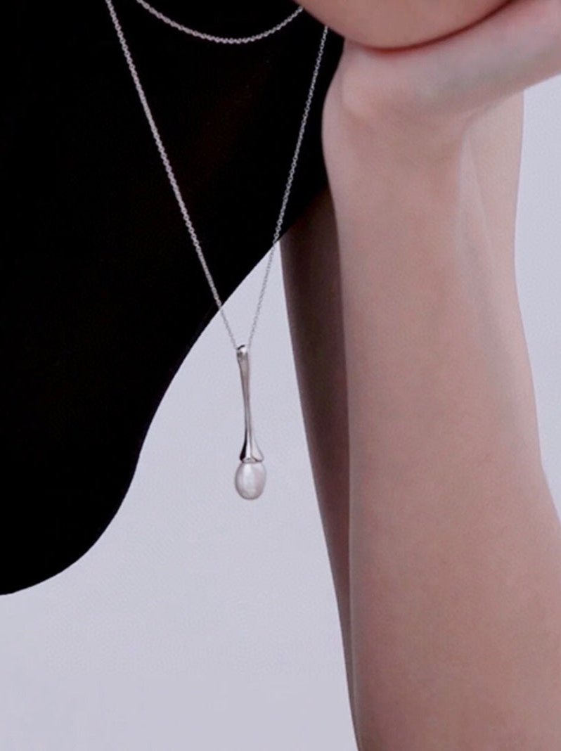 Long Minimalist Teardrop Pearl Pendant Necklace - floysun