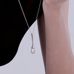 Long Minimalist Teardrop Pearl Pendant Necklace - floysun