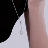 Long Minimalist Teardrop Pearl Pendant Necklace - floysun