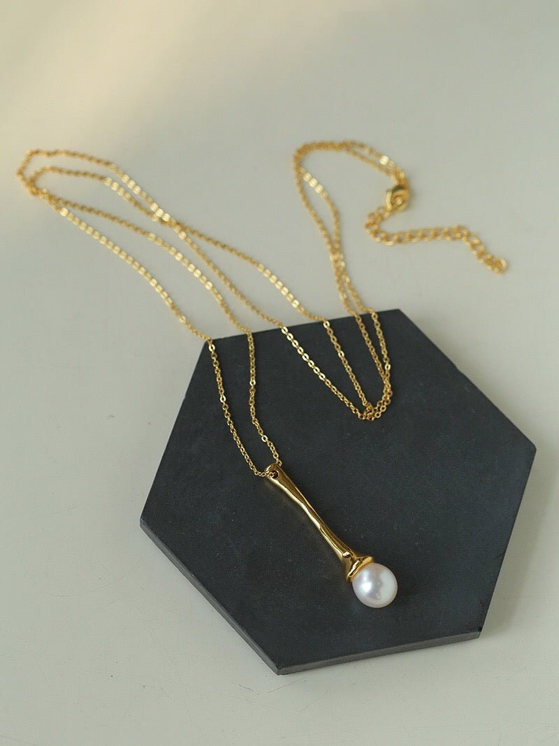 Long Minimalist Teardrop Pearl Pendant Necklace - floysun