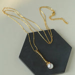 Long Minimalist Teardrop Pearl Pendant Necklace - floysun