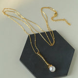 Long Minimalist Teardrop Pearl Pendant Necklace - floysun