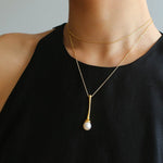 Long Minimalist Teardrop Pearl Pendant Necklace - floysun