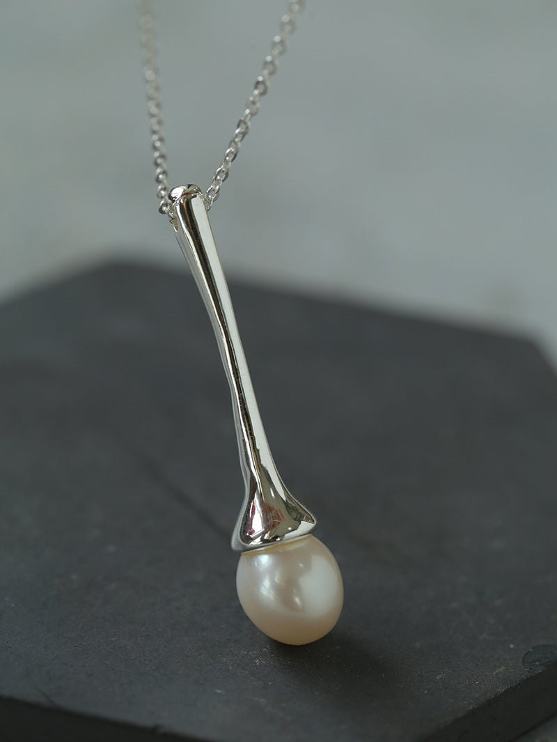 Long Minimalist Teardrop Pearl Pendant Necklace - floysun