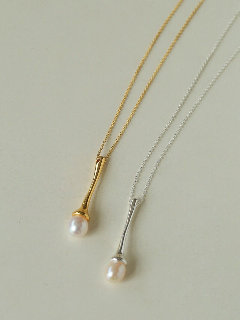 Long Minimalist Teardrop Pearl Pendant Necklace - floysun