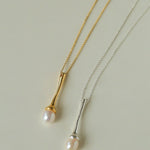 Long Minimalist Teardrop Pearl Pendant Necklace - floysun