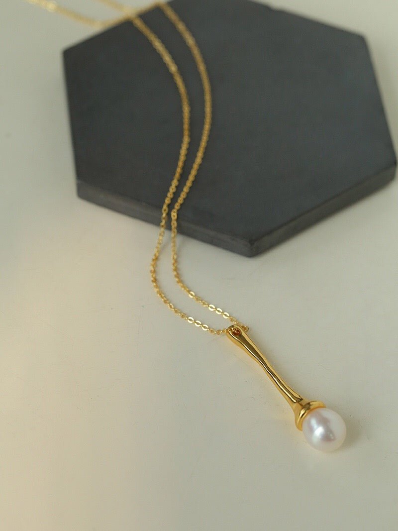 Long Minimalist Teardrop Pearl Pendant Necklace - floysun