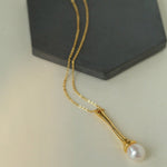 Long Minimalist Teardrop Pearl Pendant Necklace - floysun