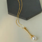 Long Minimalist Teardrop Pearl Pendant Necklace - floysun