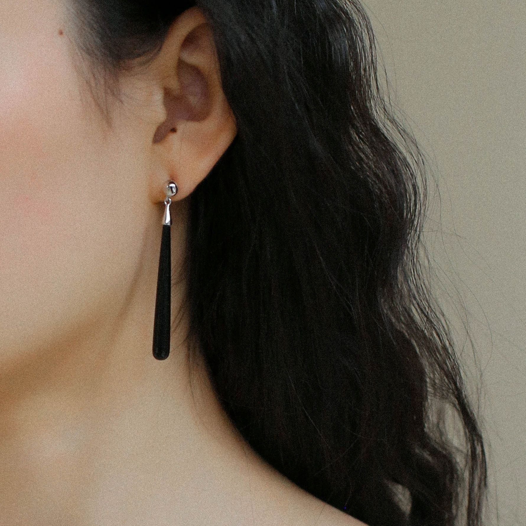 Long Teardrop Black Agate Earrings - floysun