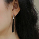 Long Teardrop Black Agate Earrings - floysun