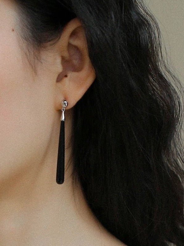 Long Teardrop Black Agate Earrings - floysun