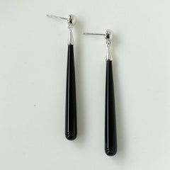 Long Teardrop Black Agate Earrings - floysun