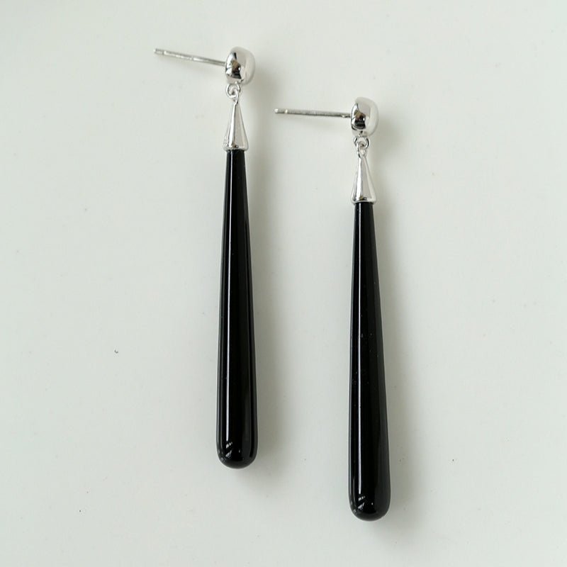 Long Teardrop Black Onyx Earrings - floysun