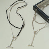 Long Y - shaped Necklace with Multi - Element Gemstones - floysun