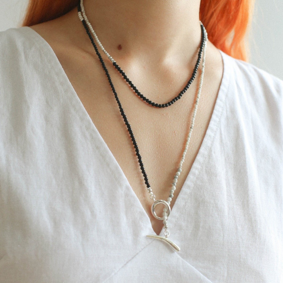 Long Y - shaped Necklace with Multi - Element Gemstones - floysun