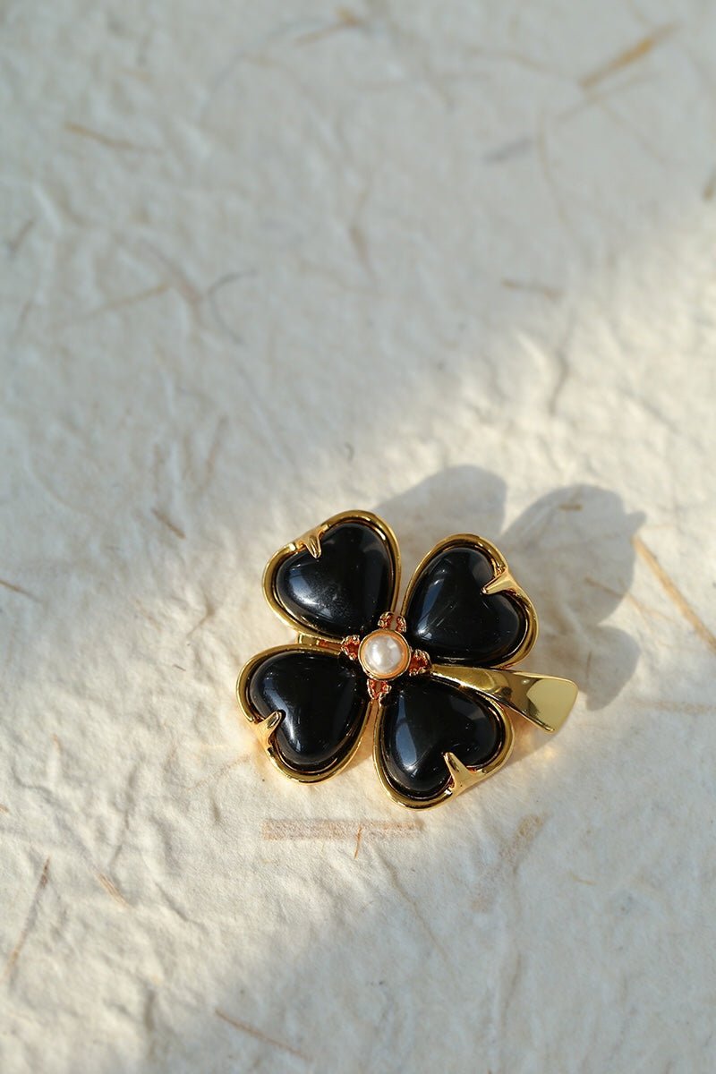 Lucky Clover Black Agate Brooch - floysun