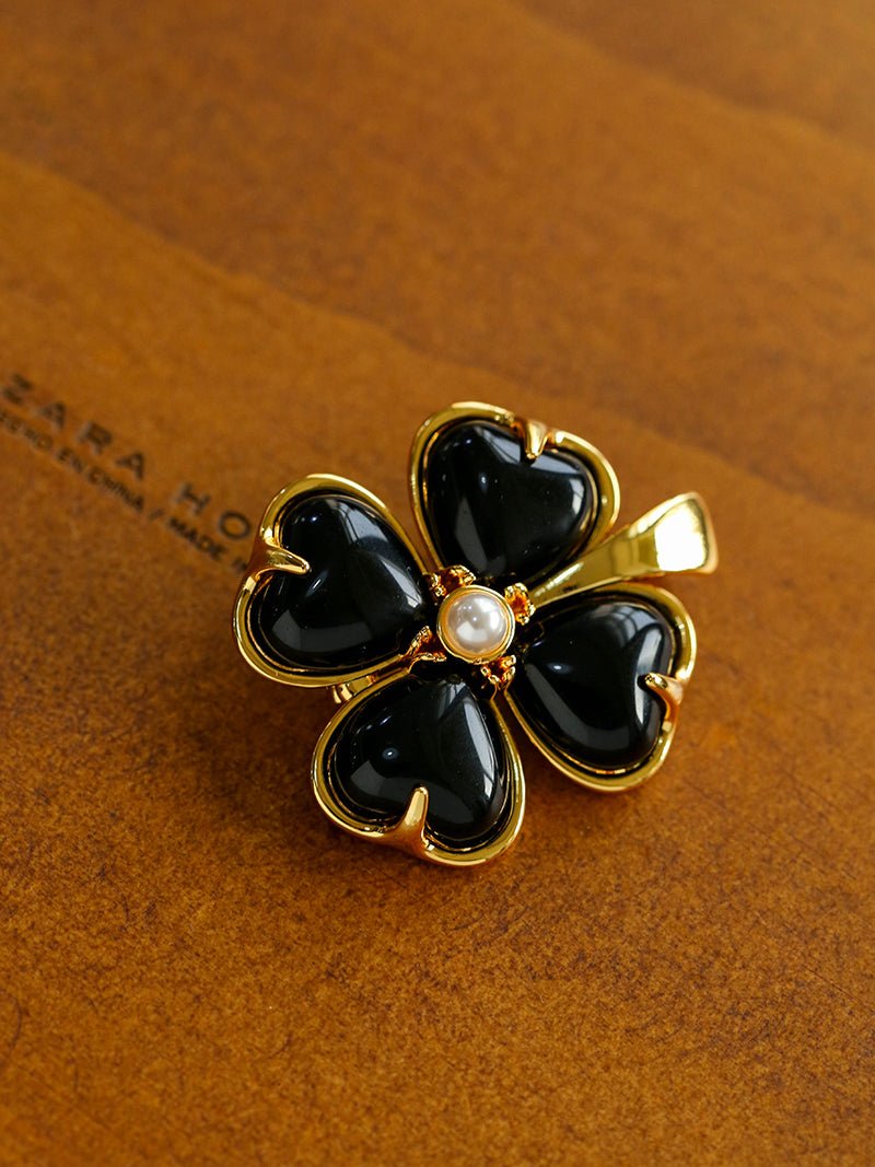 Lucky Clover Black Agate Brooch - floysun