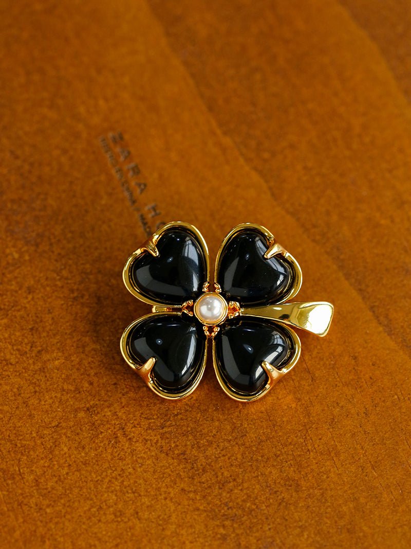 Lucky Clover Black Agate Brooch - floysun