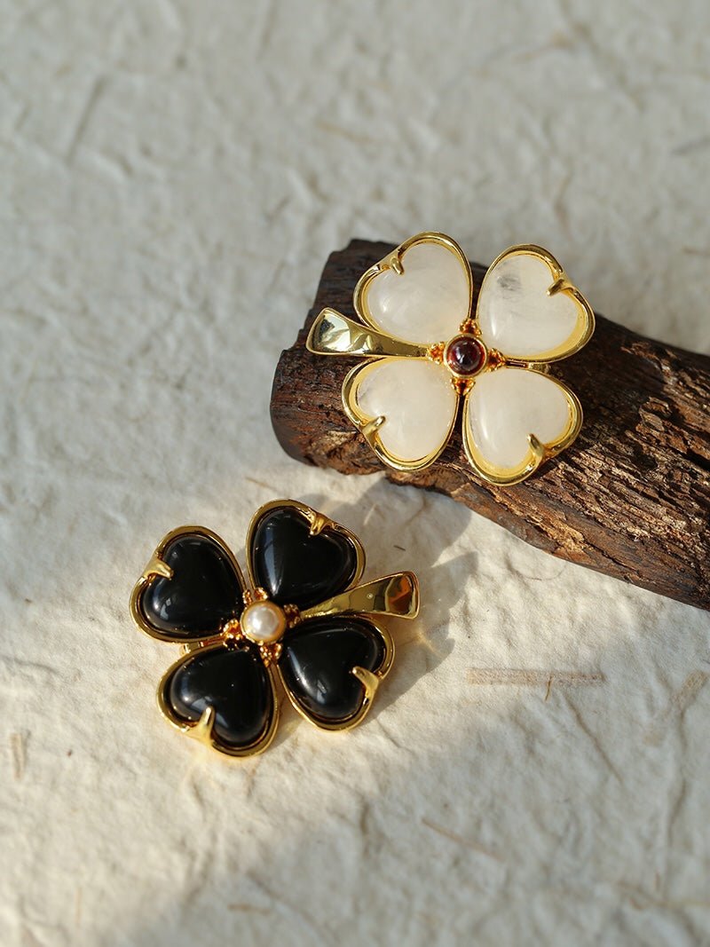 Lucky Clover Black Agate Brooch - floysun