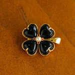 Lucky Clover Black Agate Brooch - floysun