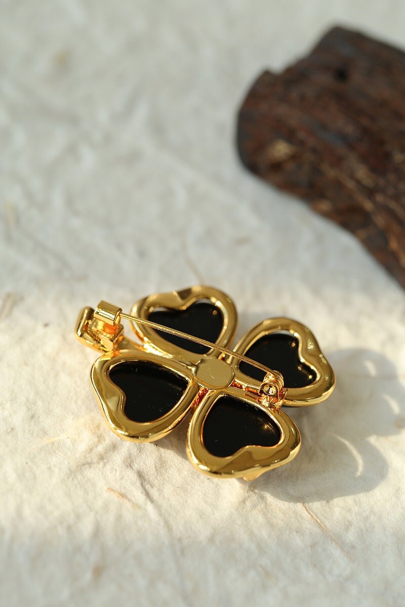 Lucky Clover Black Agate Brooch - floysun