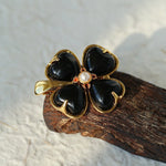 Lucky Clover Black Agate Brooch - floysun