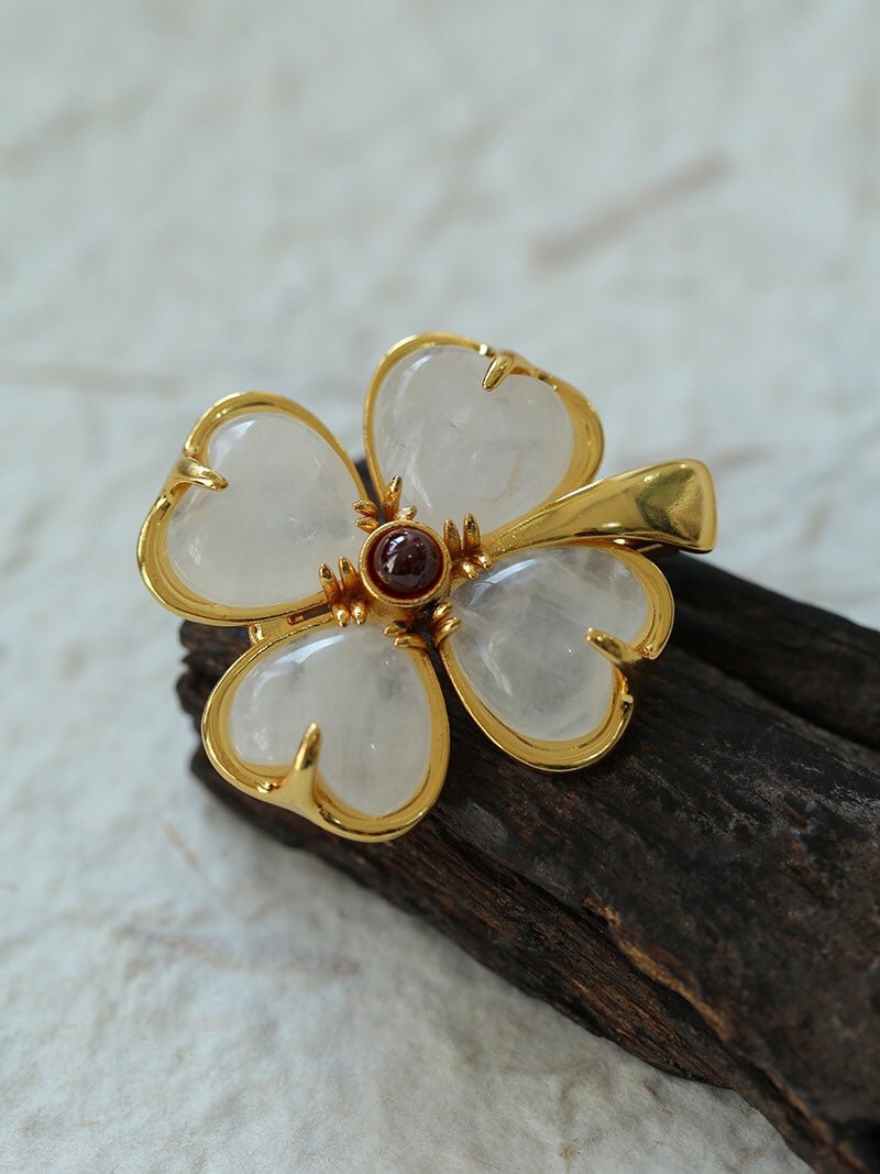 Lucky Clover White Crystal Brooch - floysun