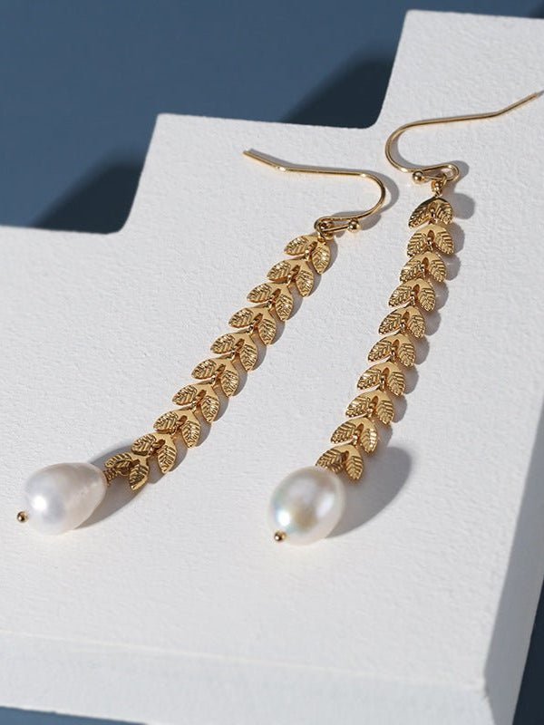 Maple Leaf Pearl Drop Earrings - floysun