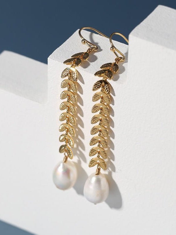 Maple Leaf Pearl Drop Earrings - floysun