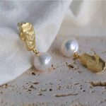 Matte Gold Gilded Baroque Pearl Relief Earrings - floysun