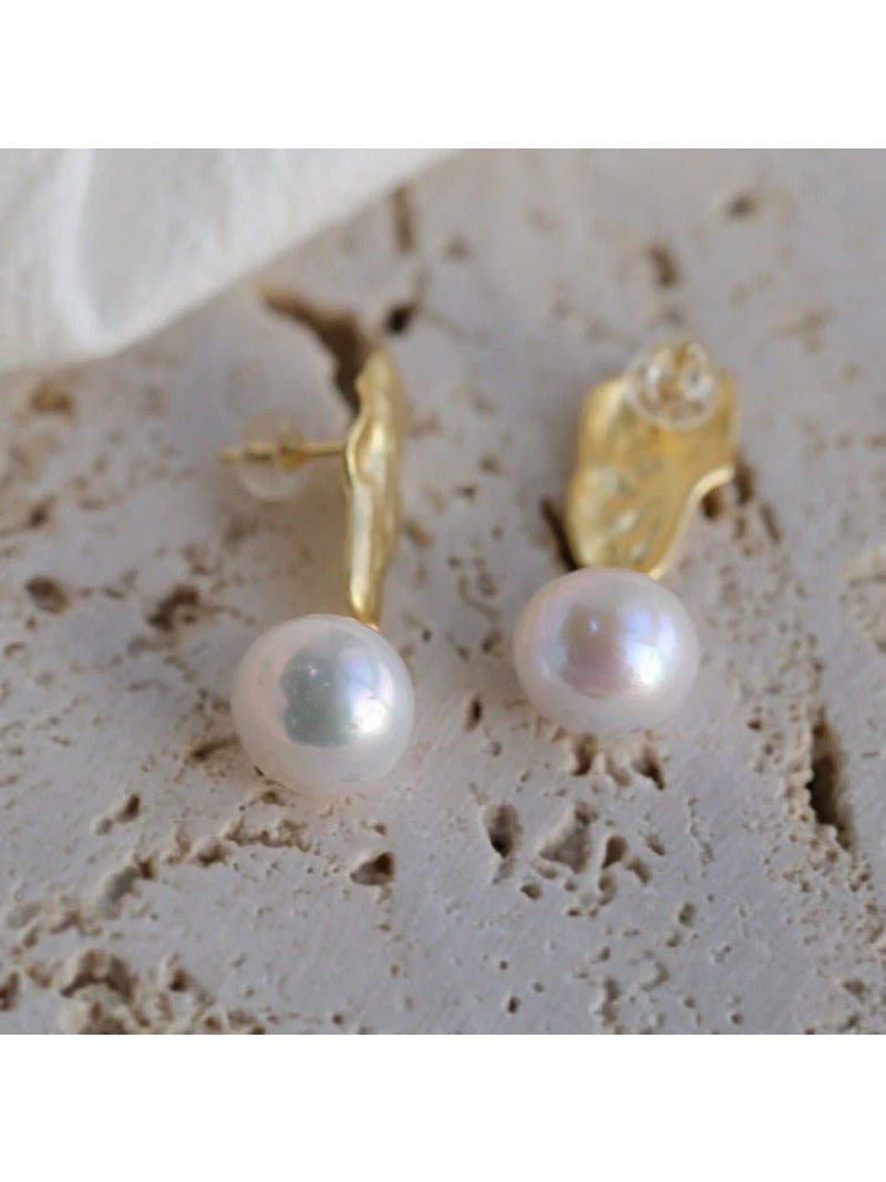 Matte Gold Gilded Baroque Pearl Relief Earrings - floysun