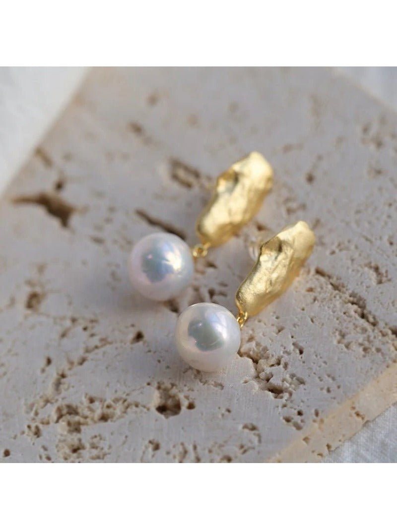 Matte Gold Gilded Baroque Pearl Relief Earrings - floysun