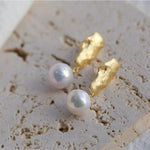 Matte Gold Gilded Baroque Pearl Relief Earrings - floysun