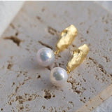 Matte Gold Gilded Baroque Pearl Relief Earrings - floysun