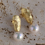 Matte Gold Gilded Baroque Pearl Relief Earrings - floysun