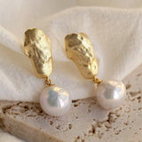 Matte Gold Gilded Baroque Pearl Relief Earrings - floysun