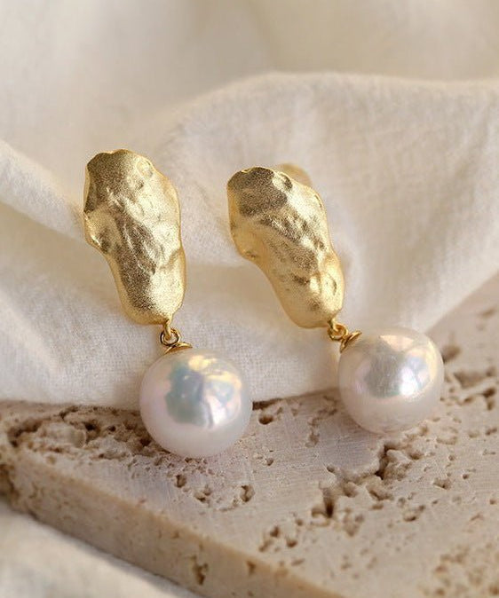 Matte Gold Gilded Baroque Pearl Relief Earrings - floysun