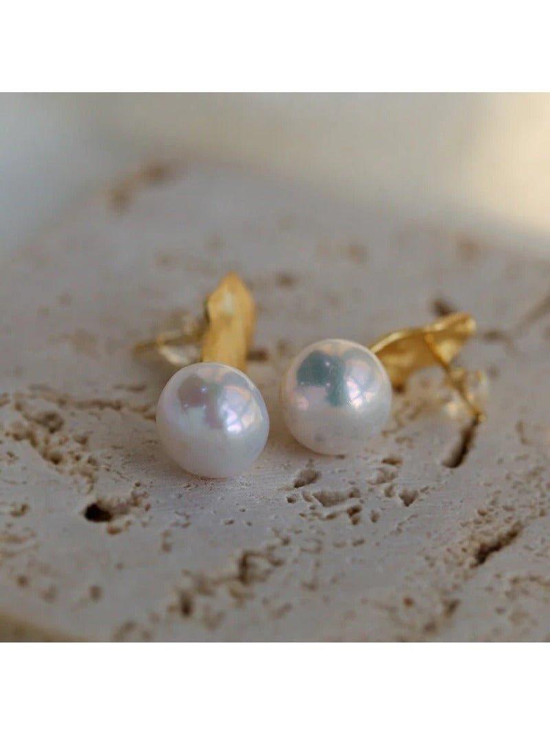 Matte Gold Gilded Baroque Pearl Relief Earrings - floysun