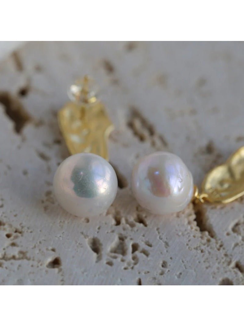 Matte Gold Gilded Baroque Pearl Relief Earrings - floysun