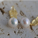 Matte Gold Gilded Baroque Pearl Relief Earrings - floysun