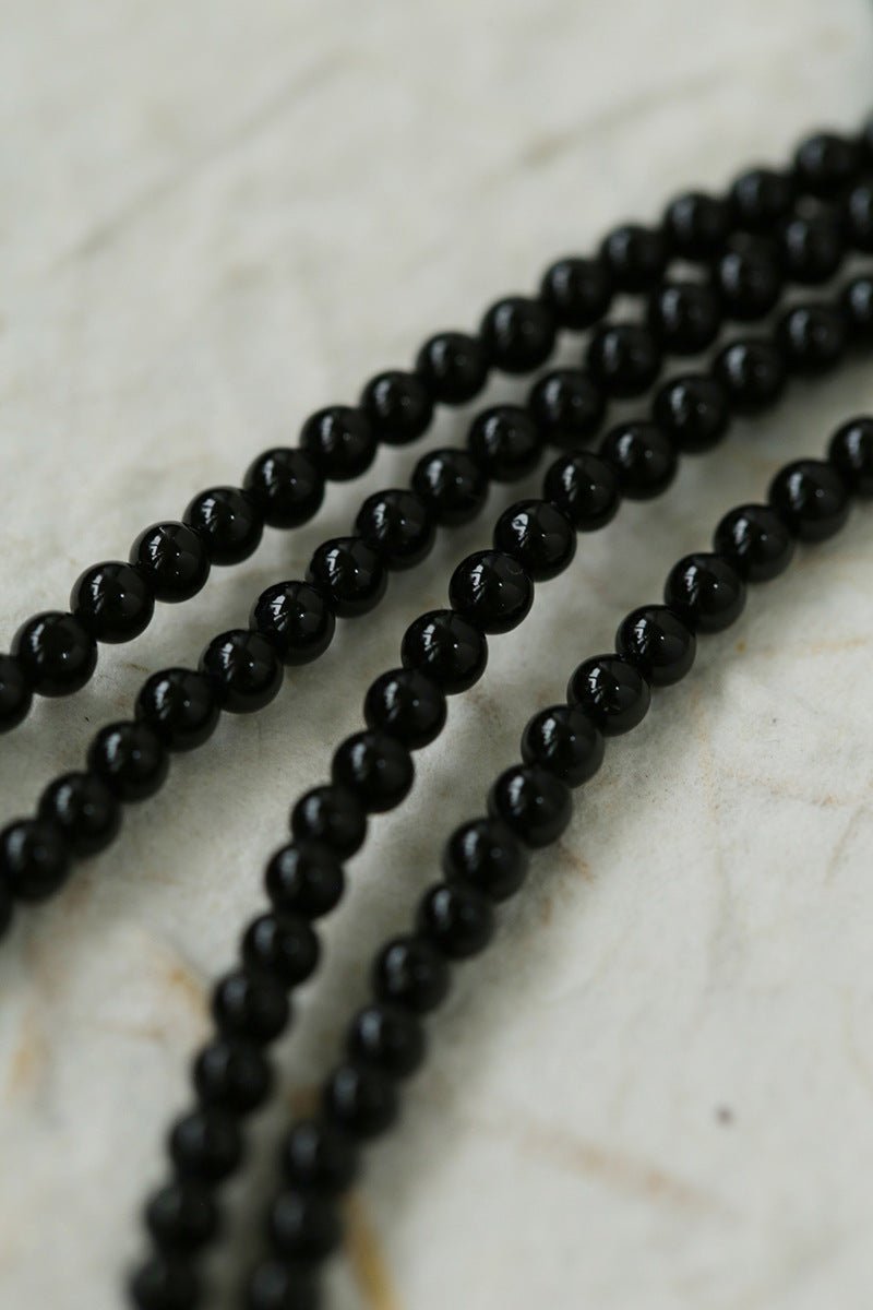 Matte Silver Bead and Black Agate Beaded Necklace - floysun