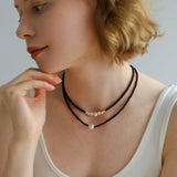 Matte Silver Bead and Black Agate Beaded Necklace - floysun