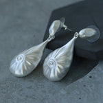 Matte Silver Conch Statement Drop Earrings - floysun