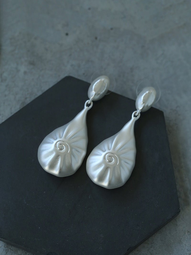 Matte Silver Conch Statement Drop Earrings - floysun