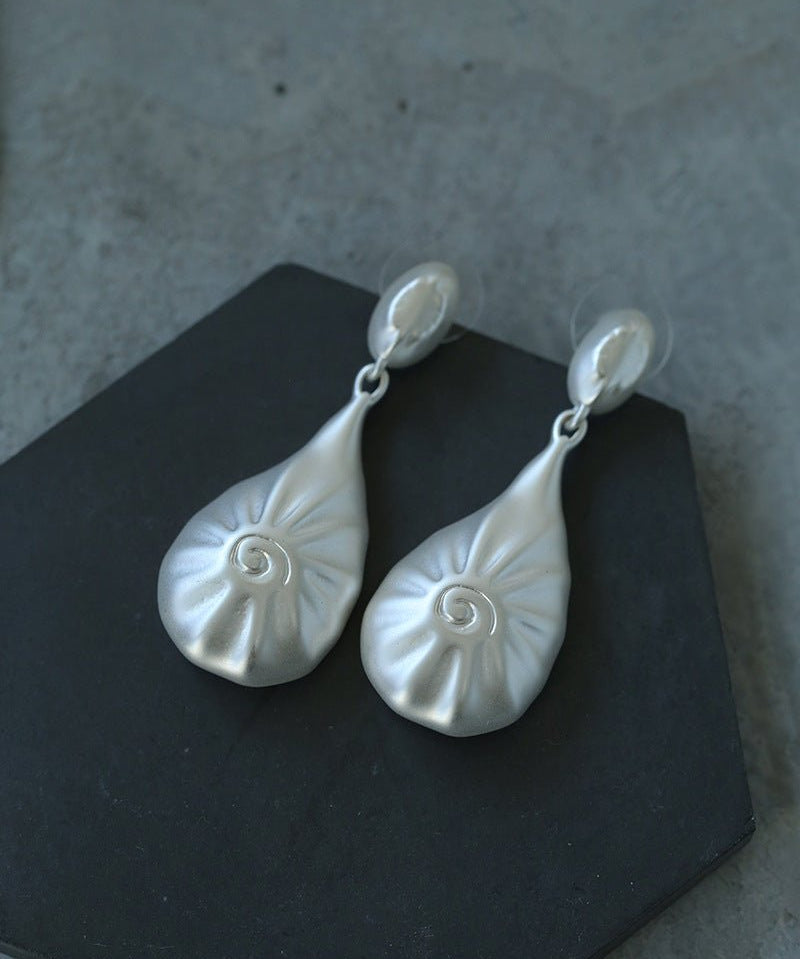 Matte Silver Conch Statement Drop Earrings - floysun