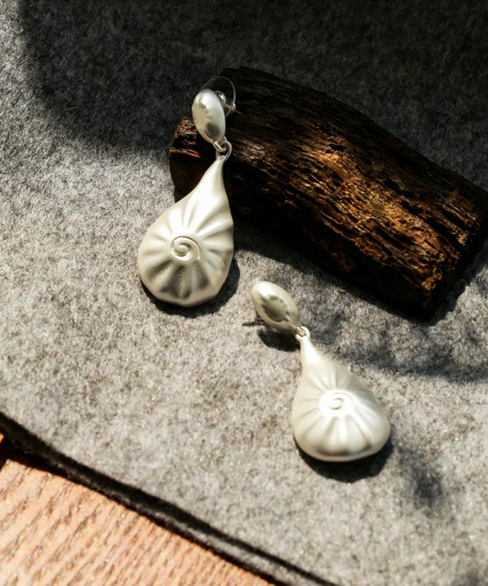 Matte Silver Conch Statement Drop Earrings - floysun