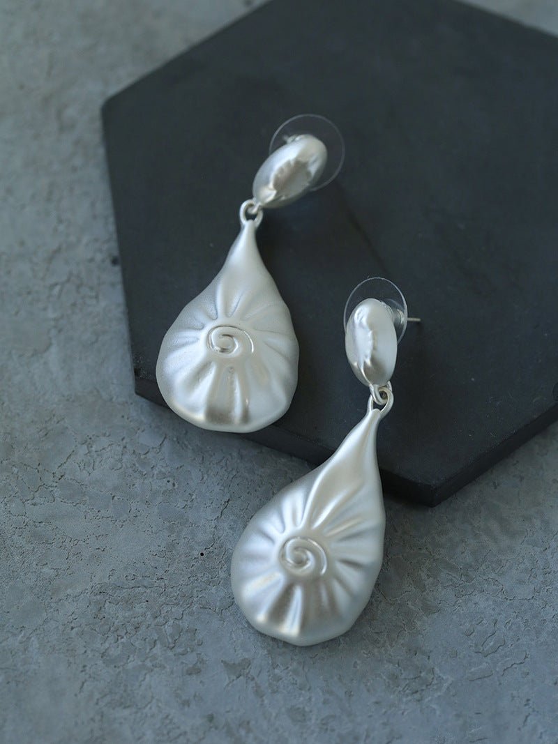 Matte Silver Conch Statement Drop Earrings - floysun